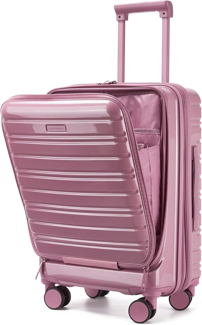 LARVENDER Carry On Luggage 22x14x9 Airline Approved, 20 Inch Expandable PC+ABS Hardside Carry On Luggage with Front Pocket Spinner Wheels TSA Lock for Women Men (Silk Rose)