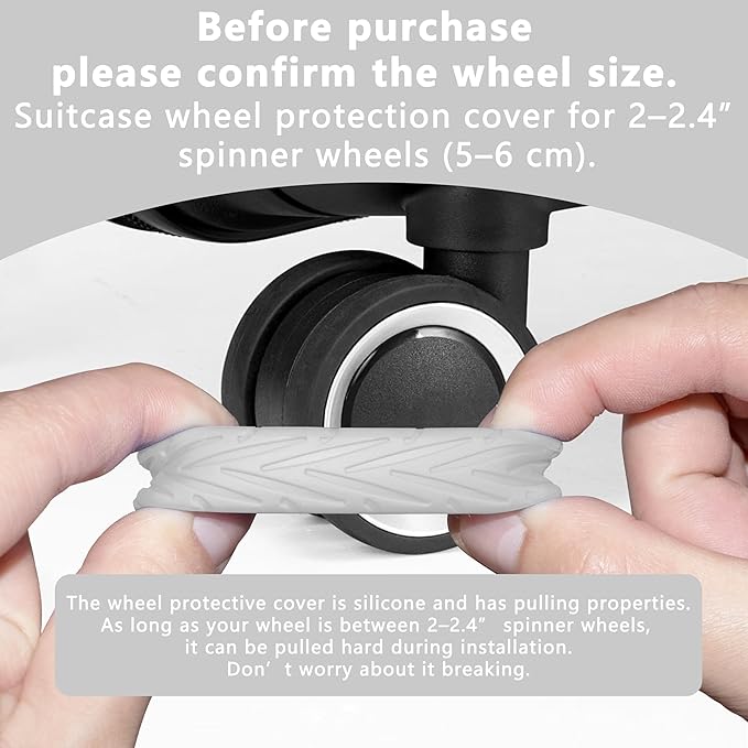 8 Pcs Upgraded Luggage Wheel Covers, Suitcase Protector, Wear-Resistant Anti-Noise Silicone Wheel Covers for 2-2.4” Spinner Wheels, Travel Accessories for Carry On Luggage (Grey, Small)