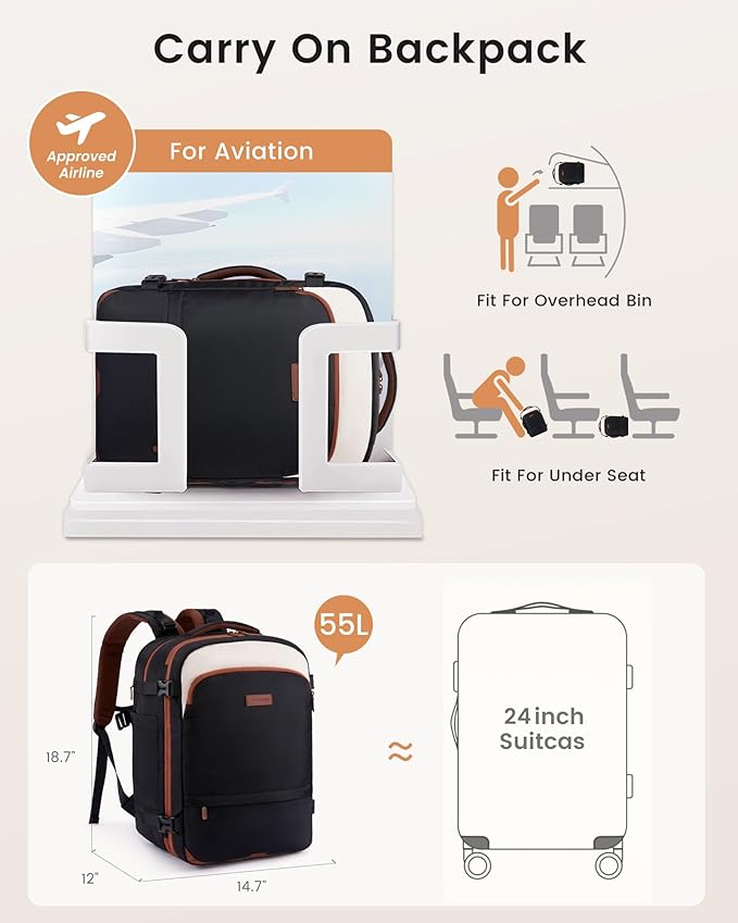 LOVEVOOK Carry On Travel Backpack For Women Flight Approved, 50L Personal Item Travel Bag Flight Approved, TSA Travel Bag Fit 18 Inch Laptop, Weekender Overnight Waterproof Daypack with 2 Cubes