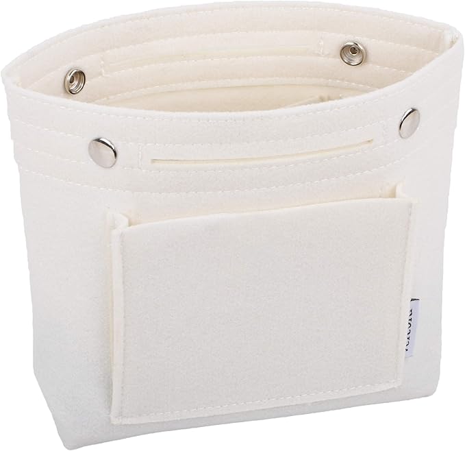 Vercord Mini Slim Small Felt Purse Organizer Insert Inside Handbag Tote Pocketbook for Women White