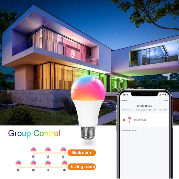A19 Smart Light Bulb, 9W 900LM RGB+CCT LED Bulb - 16 Million Vibrant DIY Colors, Music Sync via Tuya, Works with Alexa & Google Assistant - 2.4GHz No Hub Required for Home Decor(1Pack)