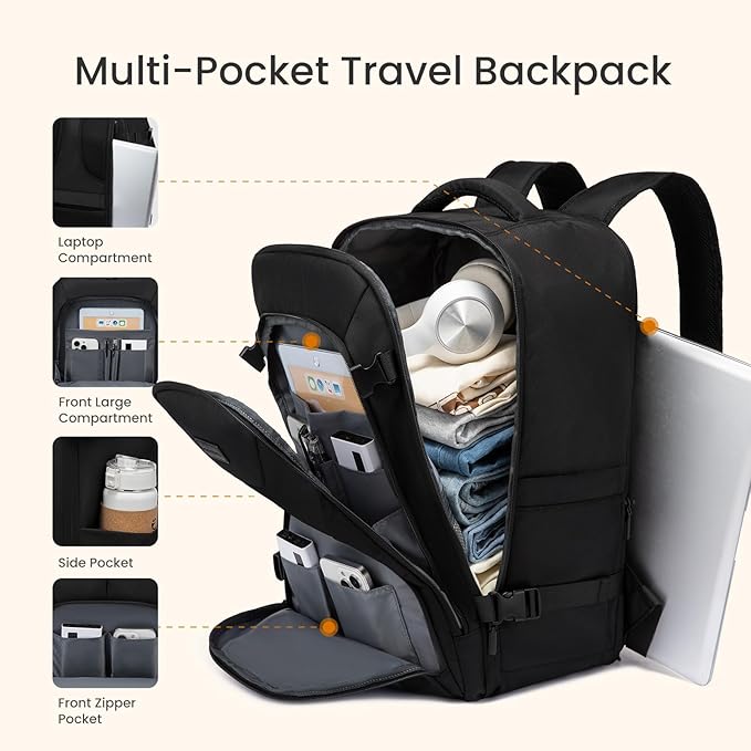 LOVEVOOK Travel Carry on Backpack for Men Women,Expandable 40L Extra Large Travel Laptop Backpack,Water Resistant Durable TSA Airline Approved Business College Carry on Bag Fit 17 Inch Computer,3 Pcs