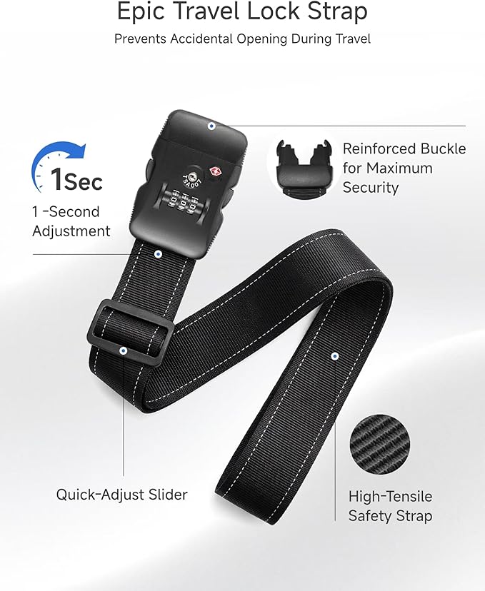 LUGGEX Luggage Straps TSA Approved, Luggage Straps for Suitcases, Easy Adjustable & Reinforced Buckle (Black 20-32inch, 1 Pack)
