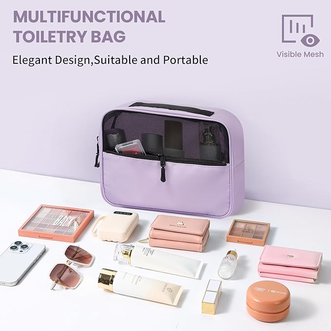 Mesh Packing Cubes for Travel, Durable Luggage Organizer with Sturdy Material and Double Zippers, Comprehensive Set for Travel Accessories Storage, 8 set, purple