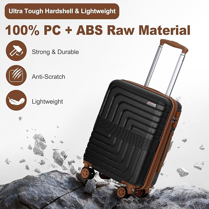 Romswi 22x14x9 Airline Approved 21in Carry On Luggage,Expandable Hardshell Suitcase with Double Spinner Wheels for 20% More Space, Lightweight Hardside CarryOn withYKK Zipper,Scratch-Resistant Black