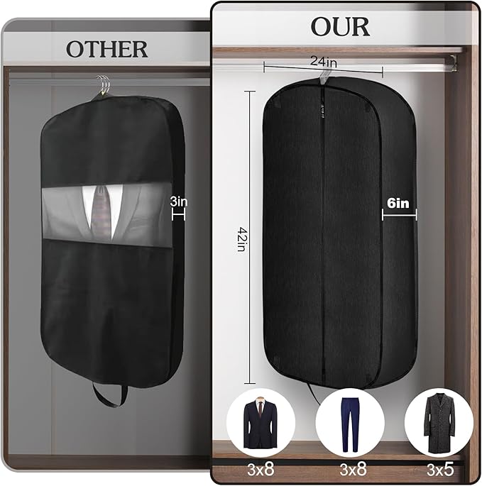 Limoomil 6" Gusseted Waterproof Garment Bag for Travel, 43" Tear Resistance Suit Bag for Men Travel for Suits, Tuxedos, Coats, Uniform. (Darkgrey, 42")