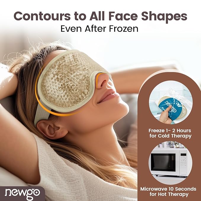 NEWGO Cooling Eye Mask for Puffy Eyes, Cold Eye Mask Eye Ice Pack for After Eyes Surgery, Tension Stress Relief, Itchy Eyes, Headaches, Dark Circles - Champane