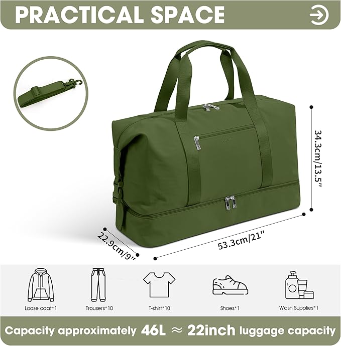 Oeihuivt Weekender Bags for Women - 21 Inch Large Travel Duffel Bag 2-Piece Set with Shoe Compartment, Heavy-Duty Canvas Leather Carry On Overnight Tote