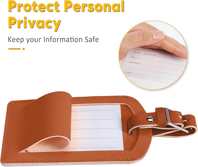 3 Pack Luggage Tags for Suitcases, TSA Approved Bag Tags, Baggage Tags with Privacy Protection, Travel Essentials Luggage Accessories, Reddish Brown