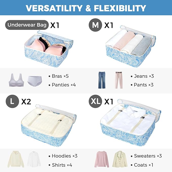 BAGAIL 8 Set Packing Cubes Luggage Packing Organizers for Travel Accessories-Blue paisley