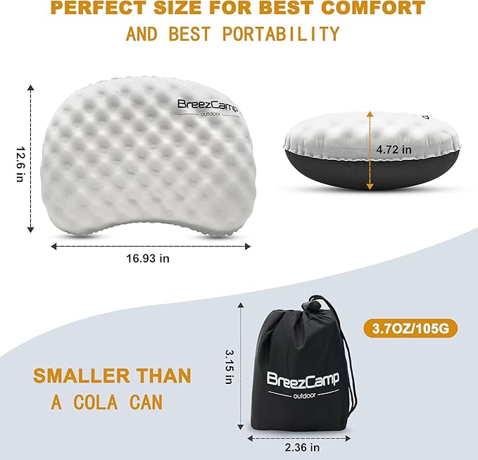 Ultralight Inflatable Camping Pillow with Soft Cover, Compact Compressible Portable Travel Air Pillow, Blow Up Camp Pillows for Outdoor Camp Sport Hiking Backpacking Travel Essential White
