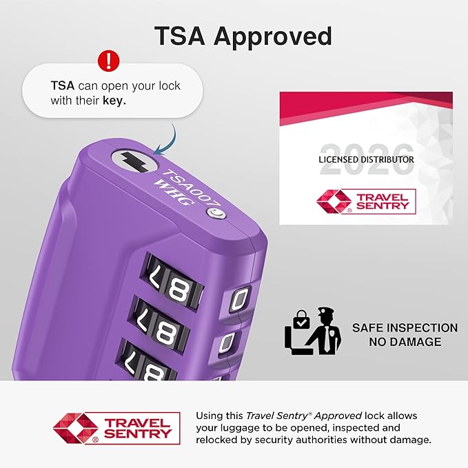 Puroma 2 Pack TSA Approved Luggage Locks, 4 Digit Combination Travel Cable Locks Resettable Code Lock with Zinc Alloy Body for Suitcase, Toolbox, Backpack, Bag, Gym Locker (Basic Purple)