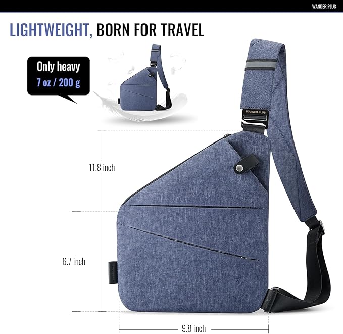 WANDER PLUS® Anti Theft Crossbody Bag, Shoulder Bag Anti-theft Design for Travel, Sport, Work