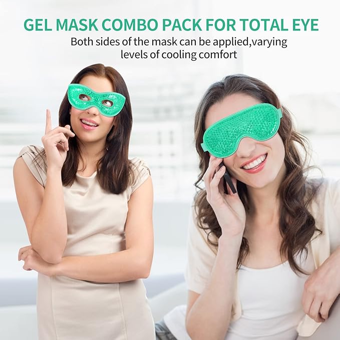 2PCS Gel Eye Mask Reusable Cold Therapy Gel Bead Eye Mask for Puffiness/Dark Circles/Eye Bags/Dry Eyes/Headaches/Migraines/Stress Relief(Green)