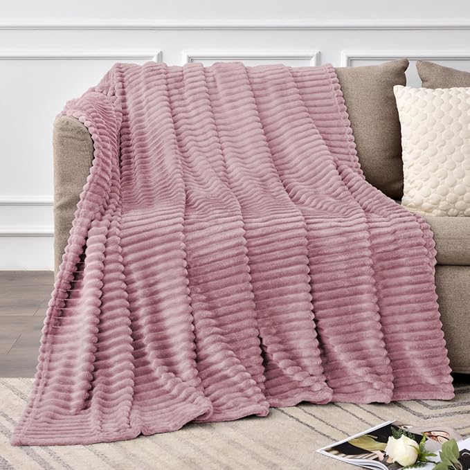 BEDELITE Fleece Blanket Twin Size – 3D Ribbed Jacquard Soft and Warm Decorative Fuzzy Blankets – Cozy, Fluffy, Plush Lightweight Throw Blankets for Couch, Bed, Sofa(Berry Purple, 60x80 inches)