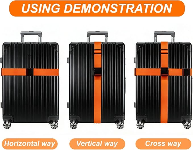4 Pack Adjustable Luggage Straps for Suitcases – Secure Lock Travel Belts, 40''–78'' Fit, Easy Luggage Identification (Orange)