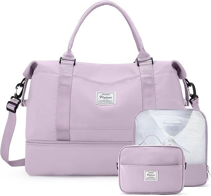 Weekender Bags for Women,Travel Duffle Overnight Bag with Shoe Compartment,Personal Item Carry On Bag,Purple,Extra Large,3 Pcs Set