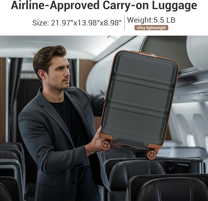 Kono Carry On Luggage 22x14x9 Airline Approved with Spinner Wheels,Lightweight PC+ABS 20 Inch Luggage with TSA Lock,Expandable Hard Shell Carry On Suitcases for Men Women,Apricot Grey