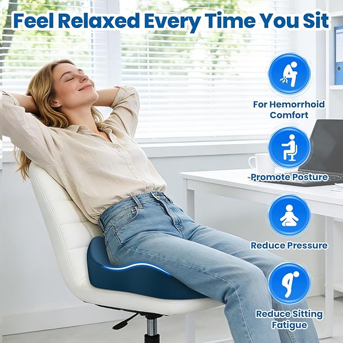 Large Donut Pillow Seat Cushion for Hemorrhoid Discomfort&Tailbone Pressure, Office Chair Cushion for Long Sitting, Ergonomic Coccyx Pillow for Postpartum Pregnancy, Blue, X-Large