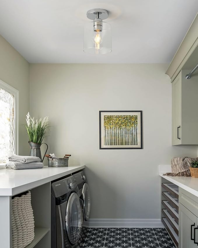 Chrome Semi Flush Mount Ceiling Light,Modern Farmhouse Ceiling Light Fixture for Closet Entryway,Hallway Light Fixture 5.9in Clear Glass Shade 2 Pack