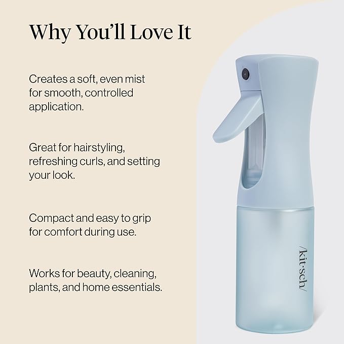 Kitsch Continuous Spray Bottle for Hair – Fine Mist Water Mister & Water Spray Bottle – Recycled Hair Spray Bottle – Spray Bottles for Cleaning, Styling, Plants & More – Haze Blue, 150ml