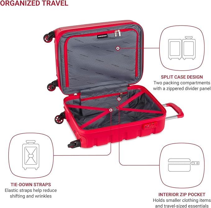 SwissGear 7366 Signature Hardside Expandable Luggage with Spinner Wheels, TSA Lock, Cup-Holder, Red, Carry-On 19-Inch