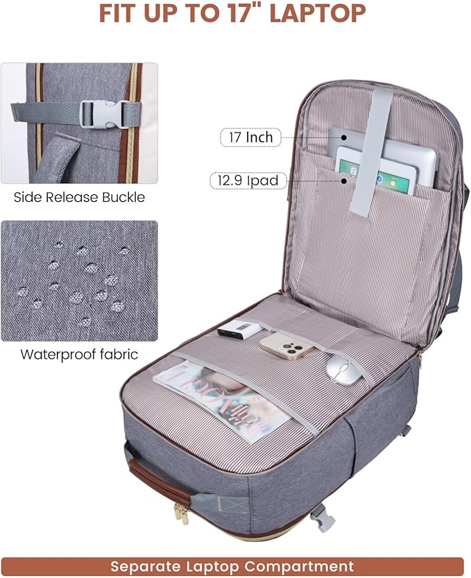 LOVEVOOK 50L Travel Backpack for Women & Men, Airline Approved Carry On Luggage with 3 Packing Cubes, TSA Overnight Bags, Waterproof Personal Item Bag, Weekender Essentials Backpacks fits 17" Laptop