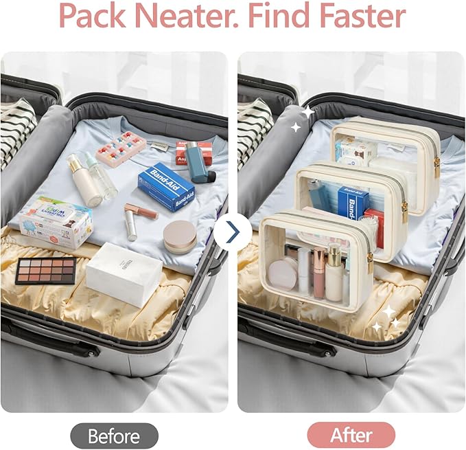 PACKISM Clear Makeup Bag - TSA Approved Toiletry Bag for Carry-on & Checked Luggage, Water Resistant Car Storage Organizer with Reinforced Seams