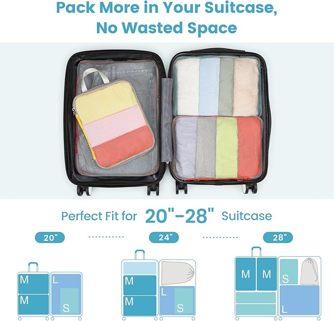 Cambond Compression Packing Cubes for Travel - Lightweight Expandable Travel Bags Luggage Organizers Travel Essentials Compression Cubes for Travel Space Saver for Carry on Suitcases Organizer
