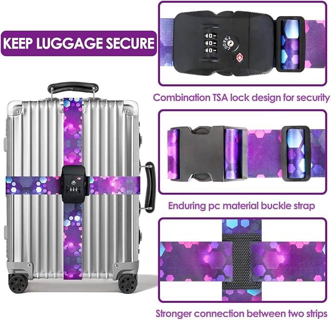 Adjustable Travel Luggage Strap Suitcase Belt Travel Bag Accessories 1.96 in W x 6.23 ft L