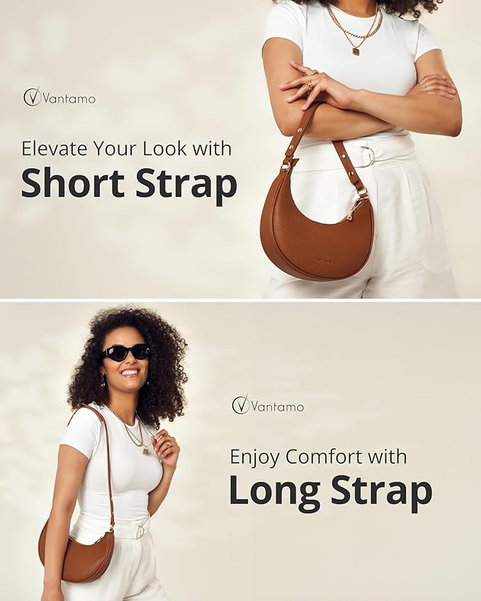 Vantamo Crescent Bags For Women with RFID Protection, Half Moon Clutch Purses for Women with Anti-Theft Clip for Extra Safety