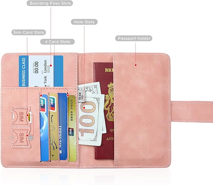 ILIYAH-Passport Cover-Passport Holder Travel Wallet-RFID Blocking Passport Case Travel Accessories Card Holder Wallet Unisex Travel Gifts (Pink MG)