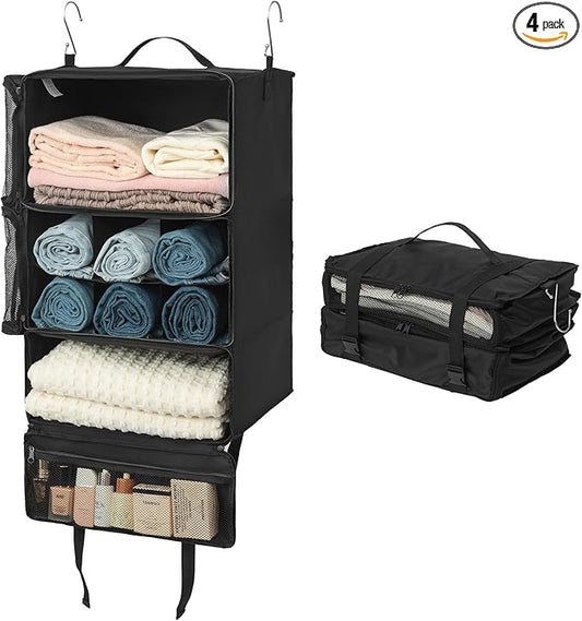 GRANNY SAYS Hanging Packing Cubes for Travel, Large Portable Hanging Suitcase Organizer, Foldable Compression Luggage Organizer Bags for Clothes, Carry on Closet Suitcase, XXL-Black Travel Shelves