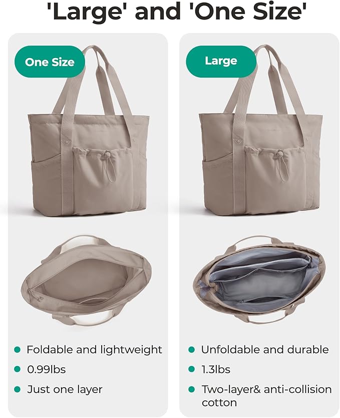 BAGSMART Foldable Tote Bag with Drawstring Bag, Large Tote Bag Shoulder Bag Top Handle Handbag for Travel, Work, Beach, Gym