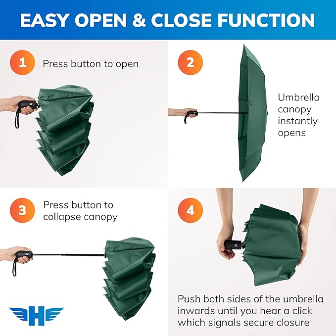 HERO Travel Umbrella - Compact Umbrellas for Rain, Windproof Auto Open Close, Large Coverage Portable Umbrella for Purse and Backpack