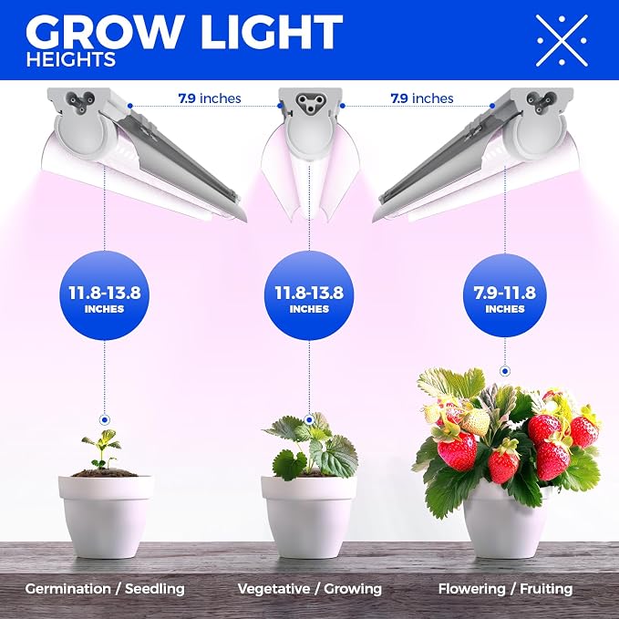 Barrina T8 2FT Growing Light, Full Spectrum Indoor Plant Light, 4 Packs | 96W(4 x 24W, 600W Equivalent), Super Bright Linkable Grow Lamp, LED Plant Light Strips for Indoor Plants, Pinkish White