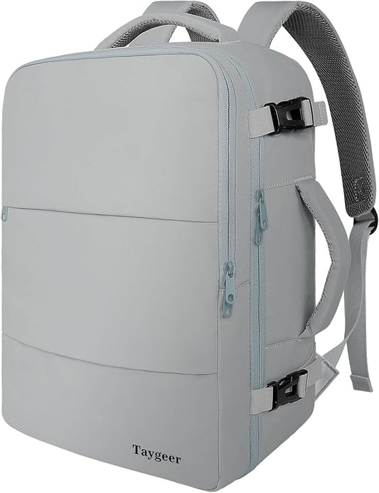 Taygeer Carry On Backpack, Womens Travel Backpack with Water Bottle Pocket & Shoe Pouch, Laptop Mochila 15.6inch Flight Approved, College Teacher Tote Bag for Business Travel Supplies, Grey