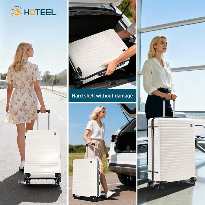 Hoteel Luggage Sets 5 Piece, 4-Year Warranty, Carry-On Luggage with Dual-Spinner Wheels, PC+ABS Hardside Suitcase Set with TSA Lock, Durable Large Suitcase, Beige(20/24/28/DB/TB)