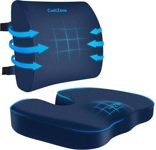 Seat Cushion, Lumbar Support Pillow with Adjustable Strap-Chair Cushions for Sciatica Pain Relief-with Washable Cover Memory Foam for Car, Travel and Wheelchair-Blue X-Large