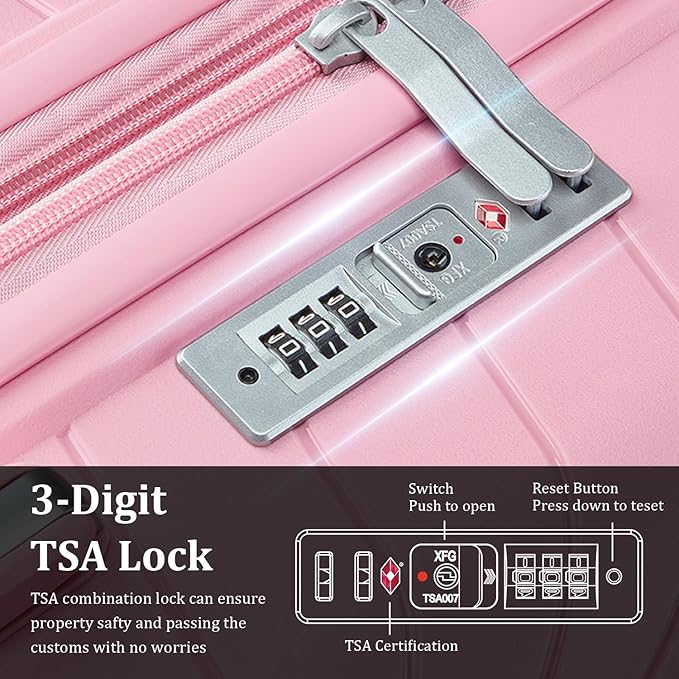 4 Piece Expandable Hardshell Pink Luggage Sets with Spinner Wheels, Lightweight Travel Suitcase Set with TSA Locks, 20 inch Carry On for Women (Pink#B, 4 Piece Set)