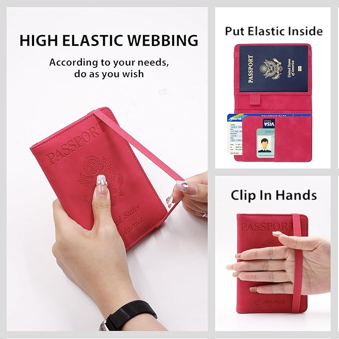 Melsbrinna Premium Leather Passport Holder Covers Case, Waterproof Rfid Blocking Travel Wallet Passport Holder with Pen Holder, Cute Passport Book for Women/Men