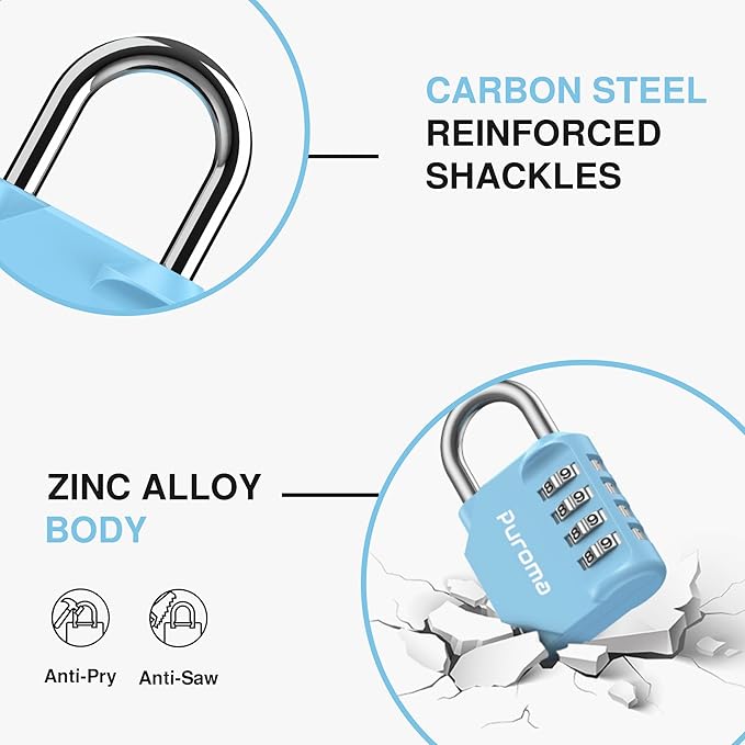 Puroma 2 Pack Combination Lock for Locker 4 Digit Outdoor Waterproof Padlock for School, Gym, Sports, Fence, Toolbox, Gate, Case, Outdoor, Hasp Storage, Cabinets (Sky Blue)