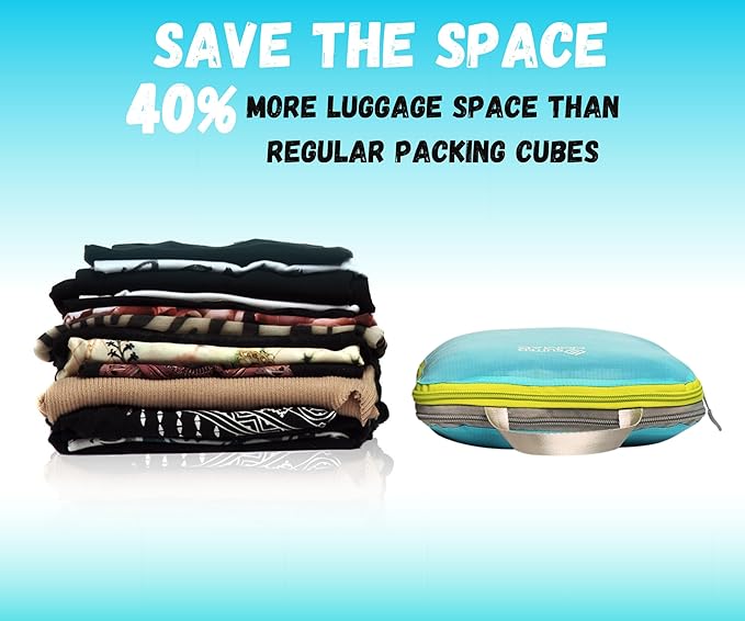SUITEDNOMAD Ultralight Compression Packing Cubes Set, Suitcase and Backpack Travel Organizer Bags (Turquoise, 7Piece)