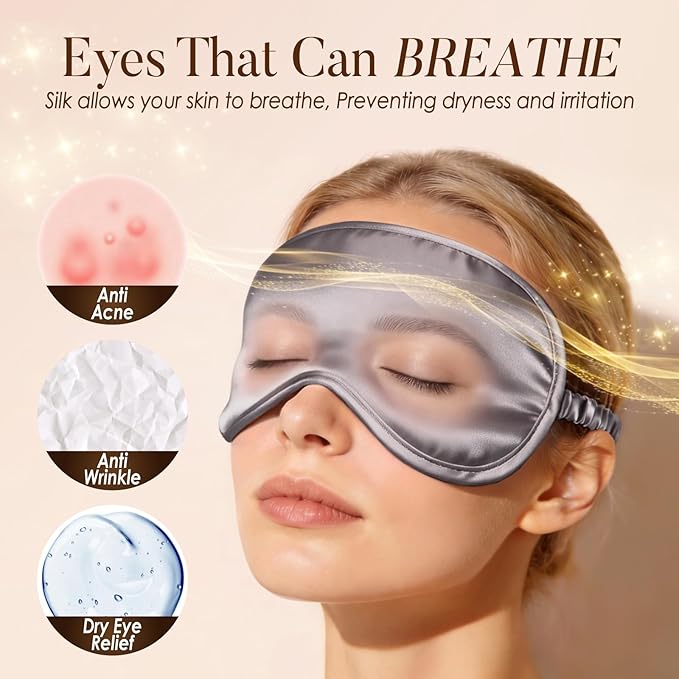 LULUSILK Mulberry Silk Sleep Eye Mask Blindfold with Elastic Strap Headband, Soft Eye Cover Eyeshade for Night Sleeping, Travel, Nap (Charcoal Gray)