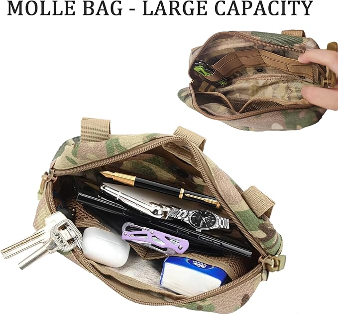 Tactical Molle Admin Pouch, Multi-Purpose Laser-Cut EDC Military Tool Pouch Bag Utility Hygiene Bag for Outdoor, Hunting, Traveling, Hiking