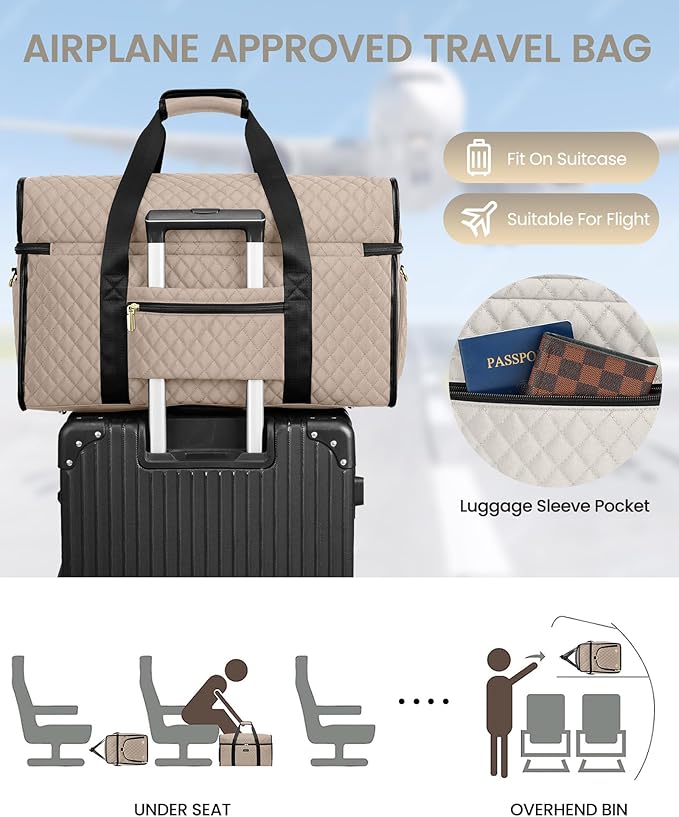 Weekender Travel Duffle Bag for Women: Overnight Bags with Shoe Compartment Carry on Bags for Airplanes with Toiletry Bag Weekend Yoga Gym Bag with Wet Pocket Nude Black