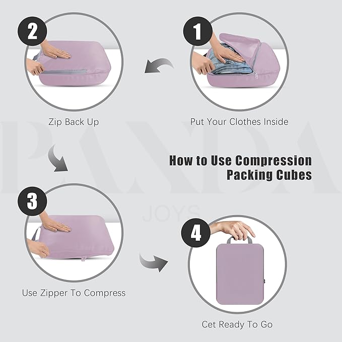 4 Set Compression Packing Cubes Travel - Travel Accessories Expandable Packing Organizers for Carry On - Essentials Luggage Bags - Lavender