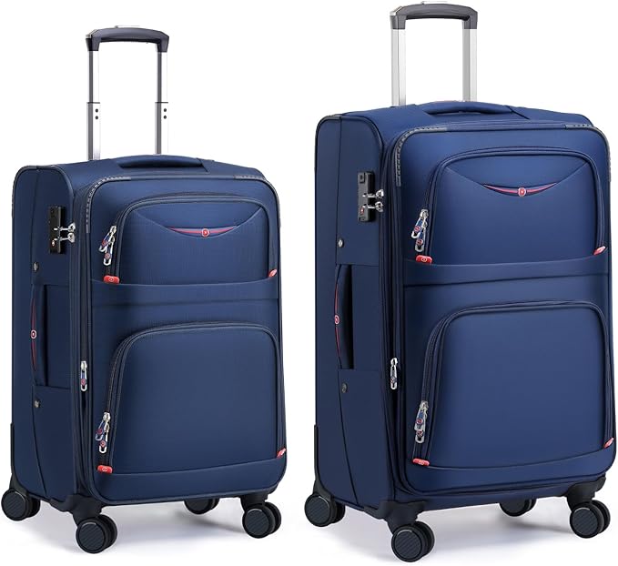 Softside Expandable Luggage with 4 Spinner Wheels, Durable Carry-On Luggage Suitcase (Blue, 2-Piece Set 21/25)
