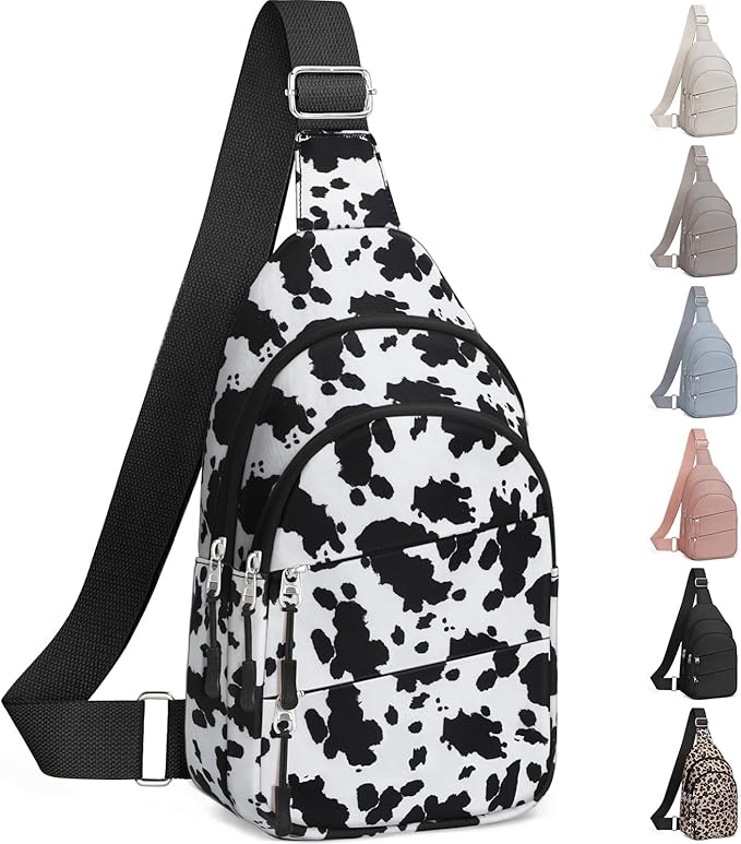 Tuwubi Crossbody Bags for Women, Sling Bag for Men, Small Hiking Backpack Anti Theft Lightweight for Outdoors Travel （M, Cow Print）