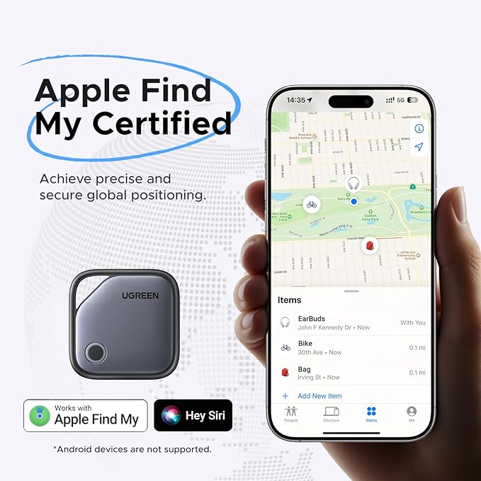 UGREEN FineTrack Air Tracker Tags (iOS Only) 4 Pack, 2-Year Replaceable Battery Bluetooth Tracker Compatible with Apple Find My, Item Finder Smart Tag for Keys, Luggage - [Apple Find My Certified]